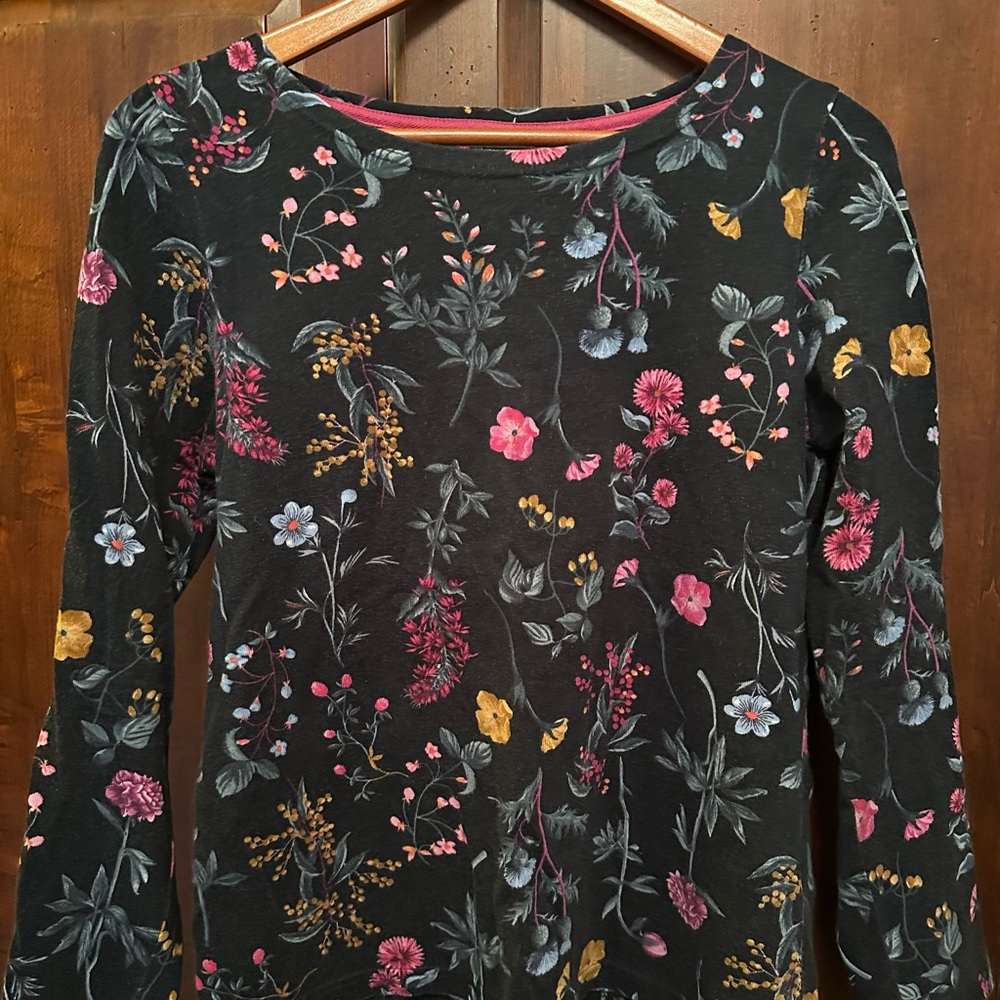 Joules Black Long Sleeve Blouse with Floral Design